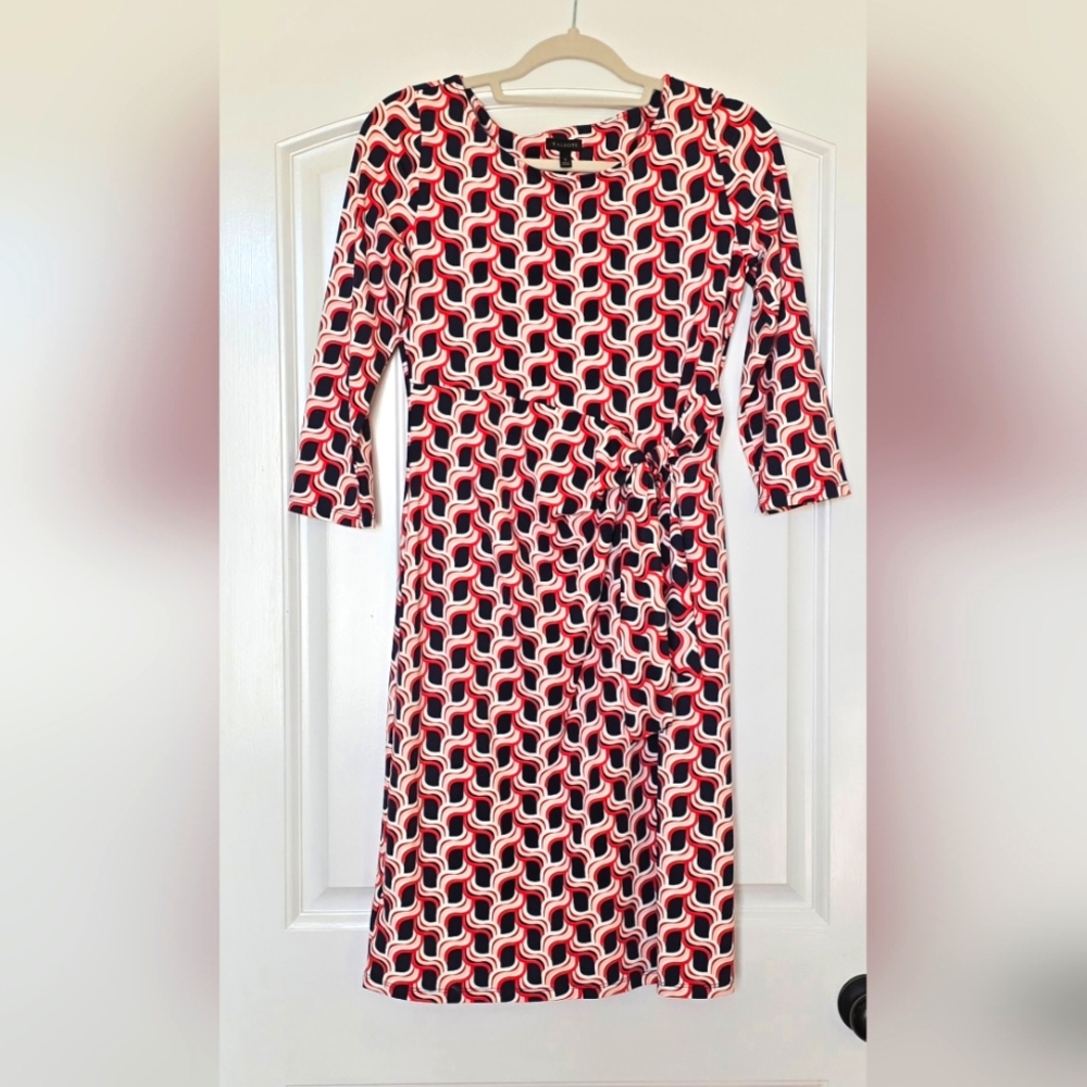 Talbots Pink and Navy Geometric 3/4 Sleeve Dress Size S